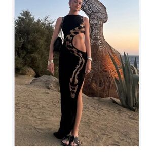 Micas Snake Print Cut Out Black Maxi Dress Size Small